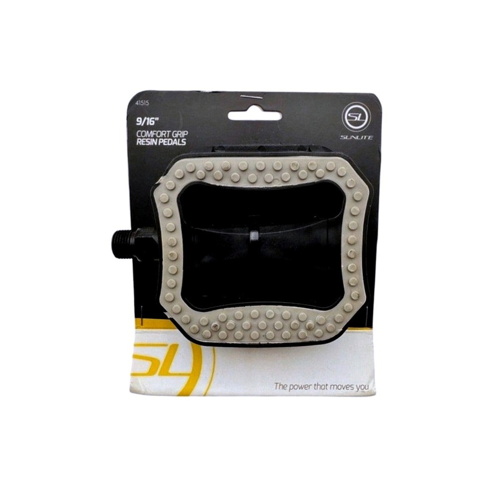 Sunlite 9/16" Comfort Grip Resin Bike Pedals Black Gray w/ Reflectors NEW